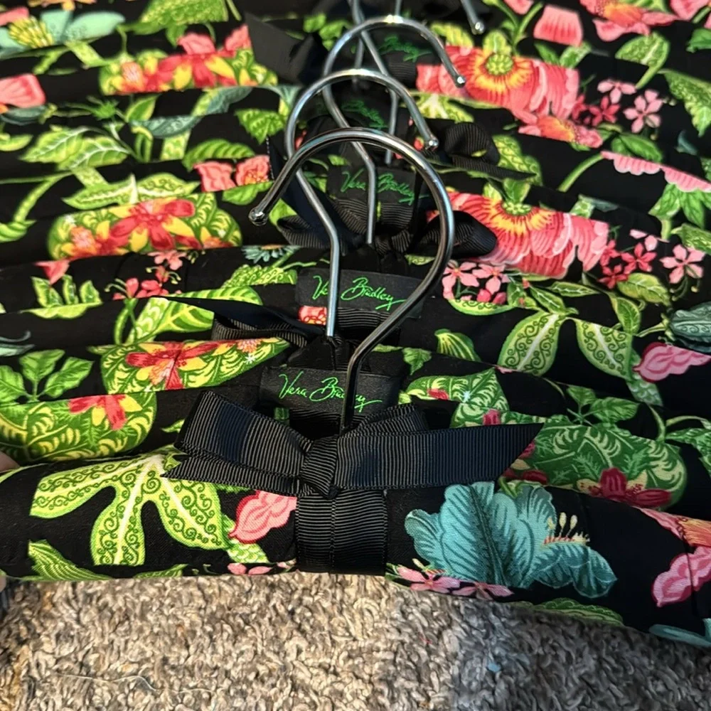 Vera Bradley Black Floral Padded Velvet Hangers - Pink & Green Print (Set)